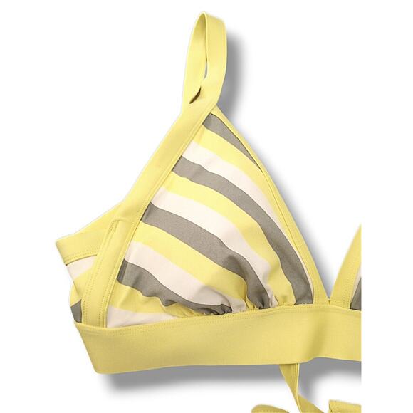 Kona Sol  2pc Bikini Plus Size 1X Yellow Gray White Striped Triangle Swim Beach - Picture 6 of 14